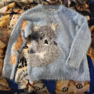 Girl's ZARA Knitwear Fancy Collection furry koala sweater.  Size 9-10  LIke new